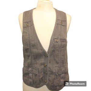 AMERICAN EAGLE Vintage Utility Zip Button Down Vest Gray Green Sz XL